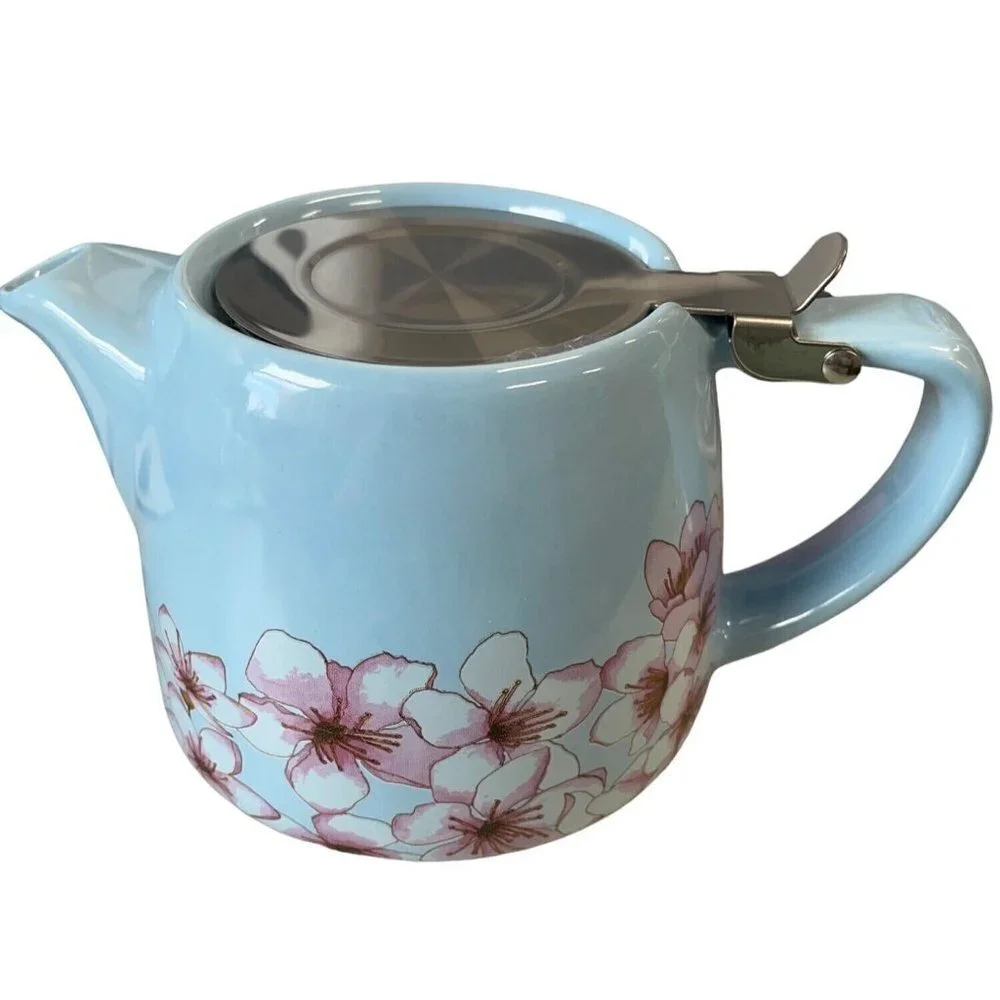 Alfred Tea Room Blue Cherry Blossom Floral Ceramic Stainless Steel‎ Teapot